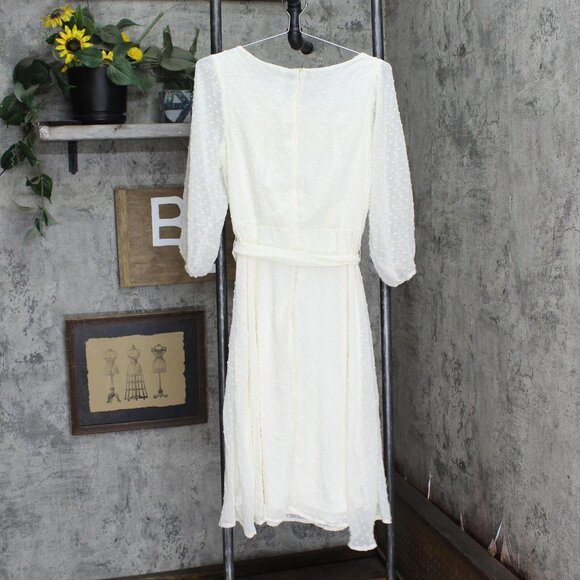 NWT Ny Collection Petite 3/4 Sleeve Clip Dot Dress PCCD0396C PL Egret Off White - Picture 3 of 5
